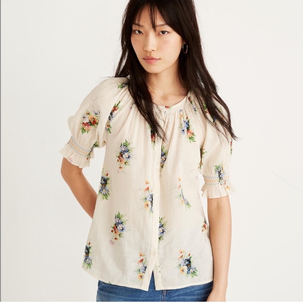 Madewell Smocked Button-Down Top -Classic Corsage